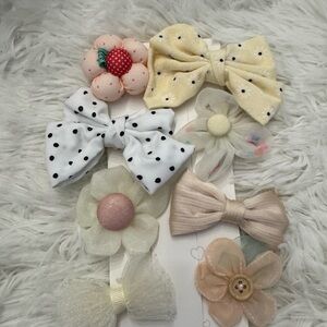 Kids Polka Dot & Floral Hair Bow Set - Pastel Mix set of 6